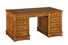 Burr Walnut Pedestal Desk | Brown leather top | Hampton Range | SALE New DW100LB