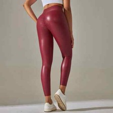 Women Stretchy Faux Leather Leggings Casual PU Pants High Waist Pencil Trousers