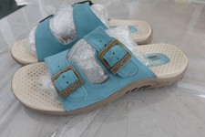 Ladies Skechers Slip On Shoes Outdoor Lifestyle Sandals Blue Suede Straps UK 7-8