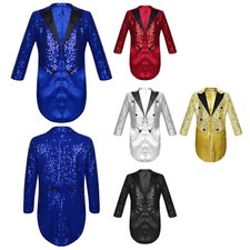 Boys Sequins Tailcoat Jacket Tuxedo with Tails Party Performance Festival Coat