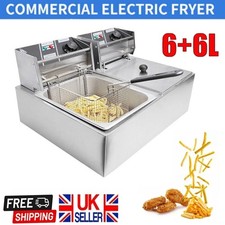 Commercial Electric Deep Fryer Fat Chip Twin Dual Tank Stainless Steel 12L 2500W