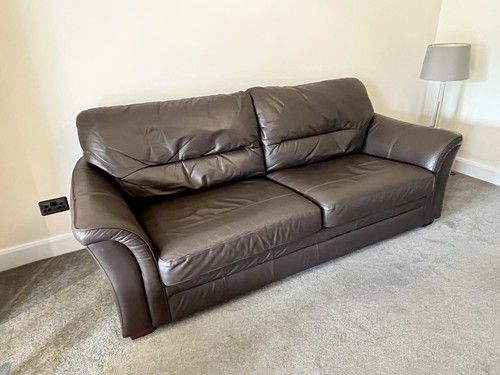 Large brown leather sofa - leather, 3