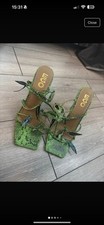 EGO Green Faux Snakeskin Feather Strappy Ultra High Green Blue Heels Sandals UK6
