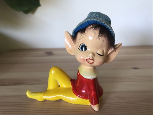 Vintage ceramic winking pixie - vintage,