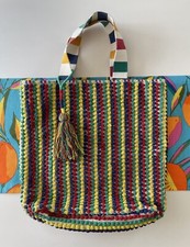 ZARA Rare Large Multicolor Tassled Pom Pom Carpet Tote Bag 16.25"H x 17"W x 5"D