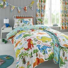 HLC Girls Boys Kids Cute Dinky Dinosaurs Duvet Cover Curtains Throw Bunting