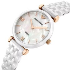 EMPORIO ARMANI WOMENS WATCH CERAMIC WHTE STRAP AND WHITE DIAL AR1486 GENUINE NEW