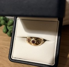 Vintage Garnet 3 Stone Gypsy Star Set Boat Ring 9ct Yellow Gold M 1/2