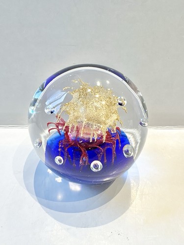 Vintage glass paperweight blue - vintage,