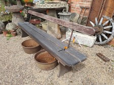 Antique Wood & Cast Iron Railway Tram Bench With Switchable Back Rest