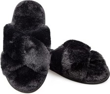 Slippers Ladies Womens Girls Faux Fur Cosy Fluffy Warm Flat Sole Sliders NEW