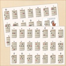 Left Hand Guitar Chord Chart 38 Chords Easy Ideal Beginner A5 Laminated