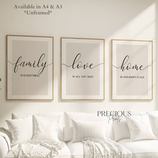 Set of 3 Living Room Prints / Stylish Home Decor / Family Wall Art Print Poster