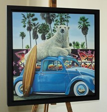 STEVE TANDY (b.1973) Limited Edition Print of Polar Bear & VW Beetle 'Surfs Up'