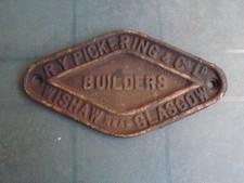 Original Railway WAGON Plate  R Y PICKERING & CO  BUILDERS WISHAW Nr GLASGOW