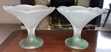 Borgonovo Italian Glass Frosted Green Tulip Dessert Dishes x 2