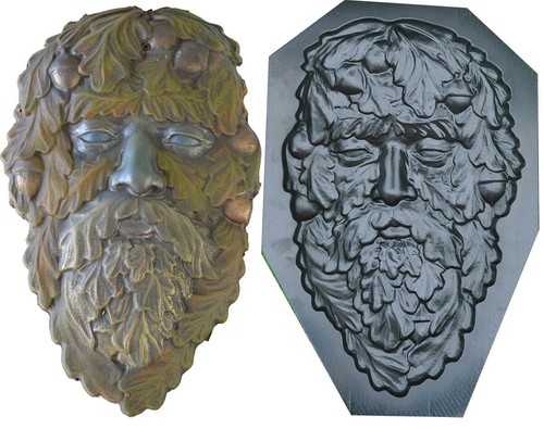 Mold green man face plaque - green,
