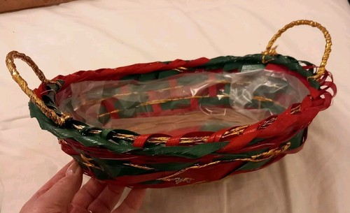 Straw basket red green gold - red,
