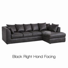Black leather corner sofa - black, l