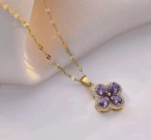 Gold amethyst flower - flower, necklace