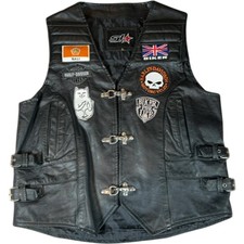 Star Leather Biker Vest L Harley Davidson Patches Barong Bali Motorcycle Club
