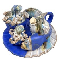 Sea life Octopus Art Studio Pottery Greek Fish Salt Pepper Ceramic Earthenware