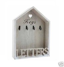 Vintage Natural Letter Rack 4 Key Holder Hooks Storage Shabby Chic Wall Mounted