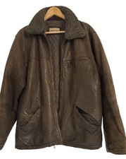 Men’s Vintage Brown Leather Flying Jacket Sherpa Collar Size L