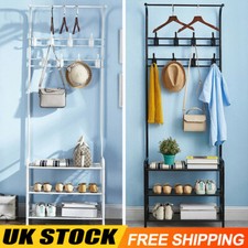 Coat and Hat Stand 8 Hooks Metal Shoe Rack 3 Tiers Shelf Hanger Black White