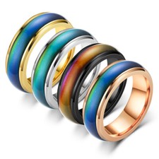 Colour Changing Mood Ring Stainless Steel Ring Mens Women Band 6mm Size 6-13