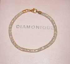 MESH CLEAR DIAMONIQUE YELLOW GOLD ON STERLING SILVER SMALL 6" WRIST BRACELET QVC