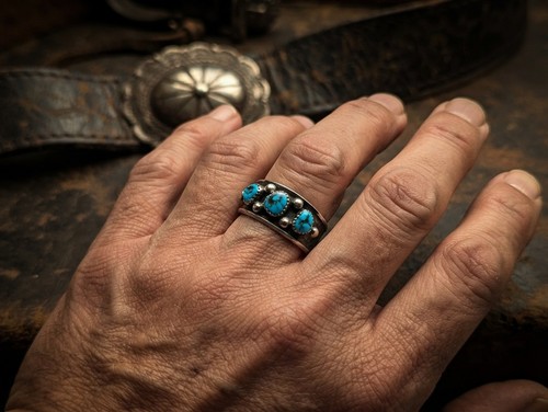 Navajo turquoise stone band - turquoise, 3-stone