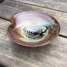 Small Studio Pottery Brown Glazed Bowl With Altered Rim Makers Mark To Base