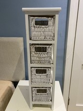 White Storage Unit with 4 Wicker Drawers/Baskets