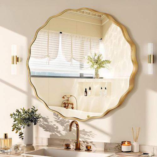 Gold round mirror - for, wall