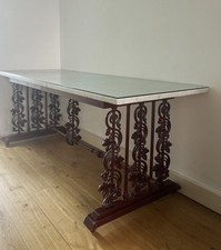 REDUCED Red Oxide Cast Iron Table with Hand Cut Bevelled Marble & Glass Top
