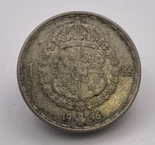 Sweden  - 1946 - 1Kr - 1 Krona Silver coin - king Gustaf V