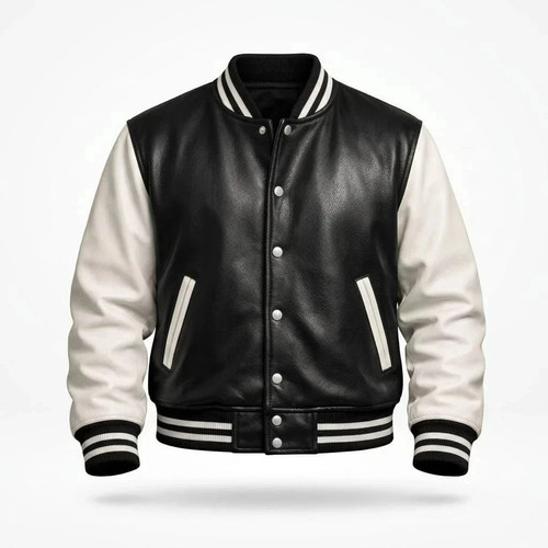 Men leather varsity jacket - leather,