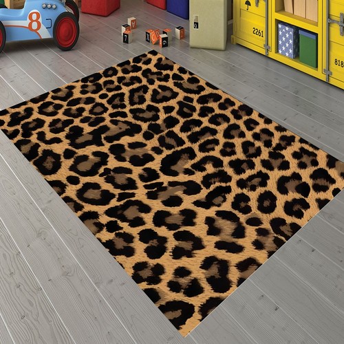 Leopard print rug gold - leopard, black