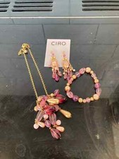 Ladies Ciro Pink Beaded Costume Jewellery Necklace Bracelet & Earring Set