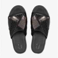 NEW SIZE 6.5 BLACK FITFLOP ELOISE ART DECO PLATFORM SLIDE SANDALS