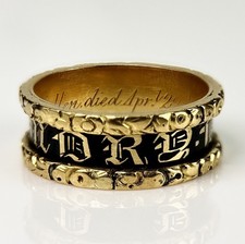 18ct Gold Antique Georgian 1827 Enamel Mourning Memorial Ring