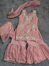Pink Baby Girl Hand Embroidery Indian Moti Work 3 Piece Party Suit Size 16