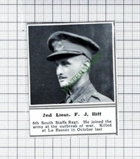 2nd Lt F J Iliff 6th South Staffs Regiment La Bassee WW1 -  1915 Small Cutting