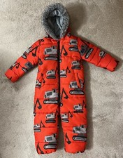 Next Boys Red Construction Digger Print Snowsuit All In One Coat 3-4 Years
