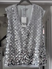 Zara ZW Collection Silver Sequin Sequinned Sparkly Top Size S 4088/257 Holiday