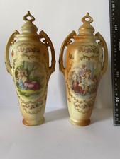 Rare Antique Victoria Carlsbad Austria Vases Lidded Rococo Vintage Art Deco