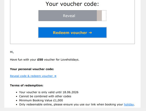 Love holiday voucher - £50,
