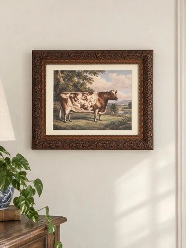 Vintage framed shorthorn cow - vintage,