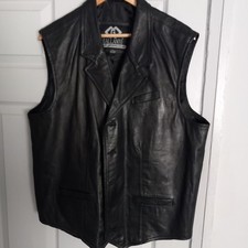 GALLANTO MENS' BLACK SOFT LEATHER BIKER WAISTCOAT WITH COLLAR XL